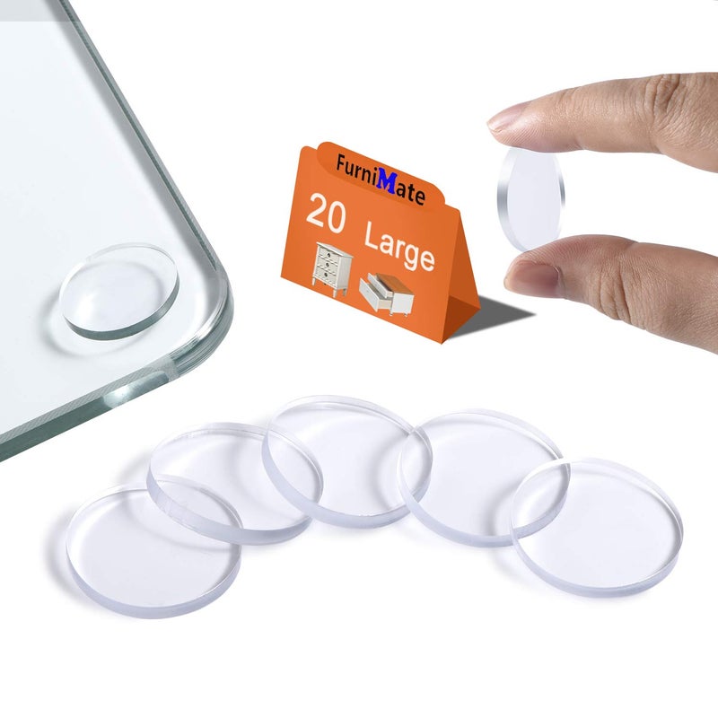 FURNIMATE Glass Table Top Anti Slip Pads - Glass Table Top Bumpers, 20PCS 1 inch Non Adhesive Large - Image 1